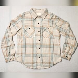 Roark Cream & Sky Blue Plaid Cotton Blend Snap Button Shirt Women's Sz M
